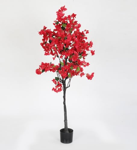 ARICK DECOR Artificial Bougainvillea Plants with Pot (6ft-Red)