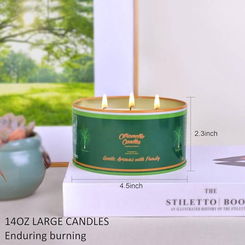 Citronella Candles Outdoor,3 Wick Large Citronella Candle for Patio, 2 Pack Soy Wax Lemongrass Candles, Scented Candles for Indoor Outdoor Garden Backyard Camping Summer Vocation