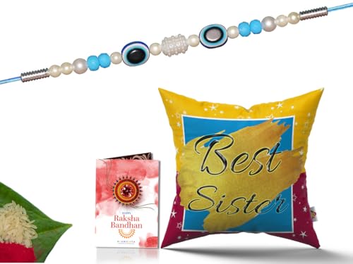 Pillow Rakhi for Brother with Gift - Rakhi with Rakhi Cushion with Filler Greeting Card- Rakhi for Brother, Gifts for Brother, Gifts for Rakhi, Gifts for Rakshabandhan Rakhi Gifts-CH-SIS-33-PC