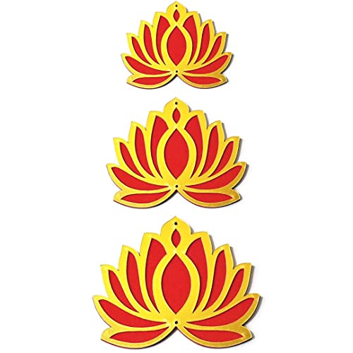 Calveir Red Velvet & Golden Acrylic Lotus Flower Cutout for DIY Craft | Diwali, Dussehra, Rangoli, Pooja, Festival Gift & Wedding Decorations | Big Size (Set of 12)