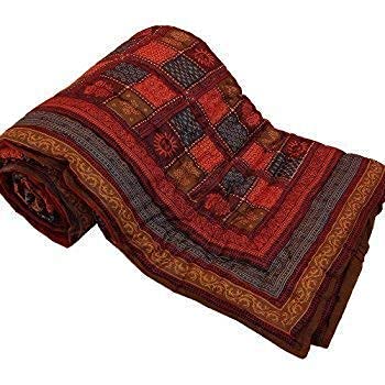 Amer Handicraft Pure Cotton Jaipuri Razai/Rajai Traditional Sanganeri Print Double Bed Quilt Blanket - 90 inch X 108 inch, Multi-Color