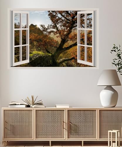 JVERF - JZZA21669 Germany Autumn Stones Hessen Trees Moss Rays of| Self-Adhesive Open Window Wall Sticker