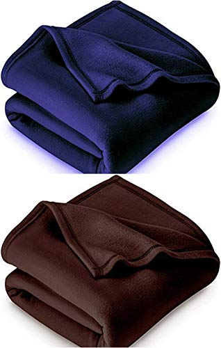 MORADO® 500 TC Solid/Plain Light Weight Polar Fleece Single Panipat Famous Warm or Hot AC Blanket Pack of 2 (90X60 Inches, Blue and Brown)