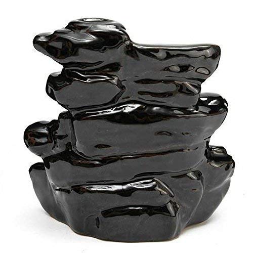 Shri Shyama Dropping Smoke Backflow Cone Fountain Design Decorative Polyresin Incense Holder with 10 Back Flow Incense Cone (10 x 7 x 10 cm, Black)