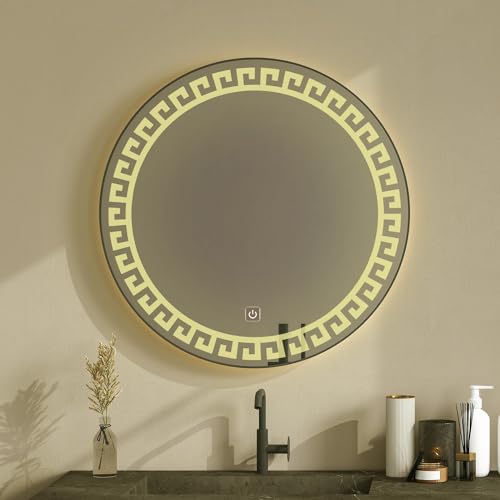 TINITALO Bathroom LED Mirror Home Mirror Wall Mirror with Touch Sensor, 3 Light Effects, Glass, Round LED-65 (36 x 36 Inch)