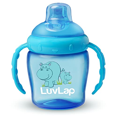 LuvLap Hippo Spout Sipper for Infant/Toddler, 225ml, Anti-Spill Sippy Cup with Soft Silicone Spout BPA Free, 6m+ (Blue)