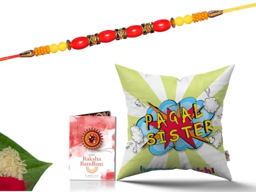 Pillow Rakhi for Brother with Gift - Rakhi with Rakhi Cushion with Filler Greeting Card- Rakhi for Brother, Gifts for Brother, Gifts for Rakhi, Gifts for Rakshabandhan Rakhi Gifts-CH-SIS-28-PD