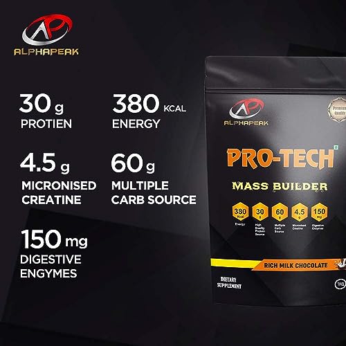 Alphapeak Protech Nutrition Mass Gainer Vitamins & Minerals, High Protein High Calorie Weight Gainer (Flavour Double Rich Chocolate) 500 g