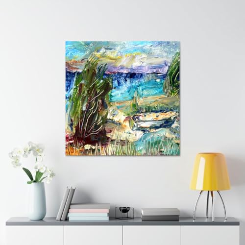 GADGETS WRAP Canvas Gallery Wrap Framed for Home Office Studio Living Room Decoration (17x17inch) - Coastal Nature Abstract Oil Painting