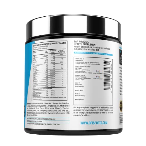 BPI Essential Aminos – Essential Amino Acids (EAAs) – Recovery, Muscle Growth, Hydration- Watermelon – 30 Servings – 300 gm