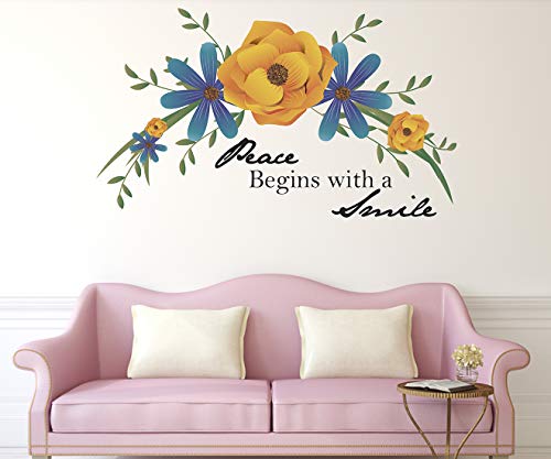 HAPPYSTICKY Peace Begins with A Smile Large Vinyl Wallsticker for Home Decoration (100 cm x 50 cm)57-HAP-LM-3576