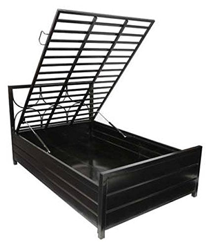 Royal Interiors Circulus Metal Matte Finish Bed with Hydraulic Storage with Foam Mattress (Single Size, Black)