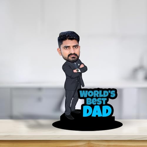 Prints Club Customised Caricature World's Best Dad Personalized Gifts for Friends & Family 8inch with Cusomised Wooden Base