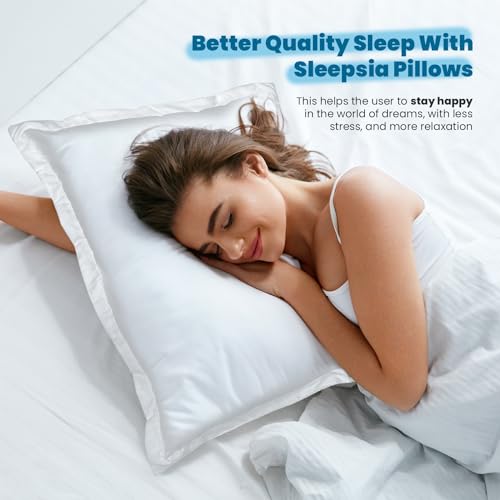 Sleepsia Hotel Pillows for Sleeping - Ultra Soft Bed Four Pillows for Side, Front and Back Sleepers (White, 4 Piece) 60.96LX40.64WX12.7H (Set of 4) - Microfiber Bed Pillows