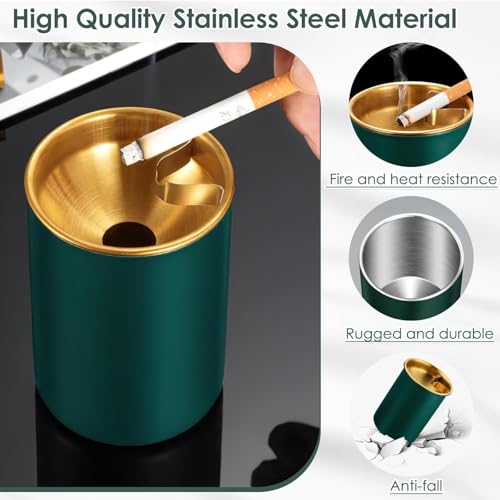 LAKSHMINARAYAN SALES Stainless steel Ash Tray for Cigarette, Stylish Ash Tray for Indoor or Outdoor Use, Ash Tray with Lid & Cigarette Holder, Durable Windproof Ashtray with Funnel Lid