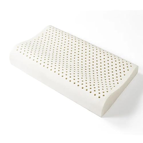 AVI 100% Natural Contour Latex Pillow 35 Density Ultra Plush Latex Foam Bed Pillow for Sleeping, Side and Stomach Sleepers- with Inner Cotton Cover, Pack of 1, White, 60x40x12/10 CM