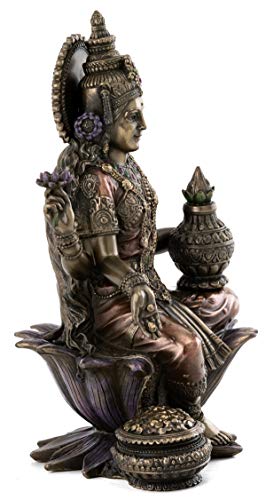 Top Collection Lakshmi Statue Seated on Lotus Platform - Goddess of Wealth, Prosperity, Wisdom, and Fortune Sculpture in Premium Cold Cast Bronze - 7-Inch Collectible Hindu Figurine