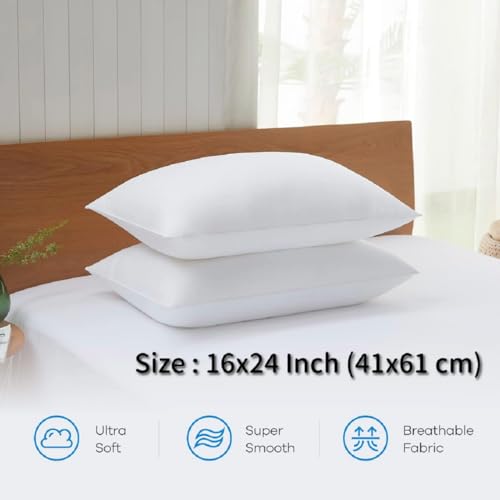 Perfect Sleeper 16x24 Inch Set of 2 Pillows, Soft Density for Stomach and Back Sleepers, Standard, Pack of 2, White, 41 x 61 cm - Plain White