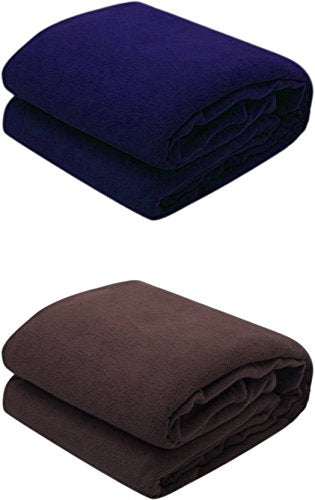 Goyal's ® Double Fleece Blanket Blue & Coffee Set of 2