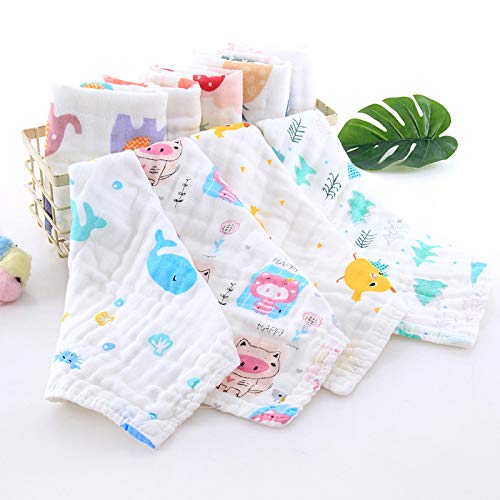 MOM CARE Muslin Cotton Face Towels for Newborn Baby Extra Soft Hankies Reusable Napkins for Infants Toddlers (Pack of 5) White