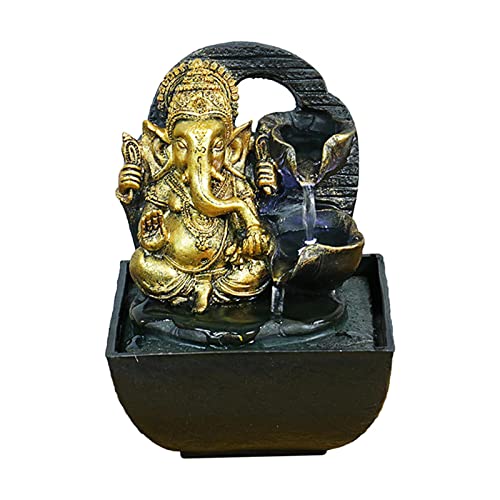 BNF Ganesha Statues Tabletop Water Fountain Collectibles Resin Rockery Waterfall Style A 14x13.5x18cm