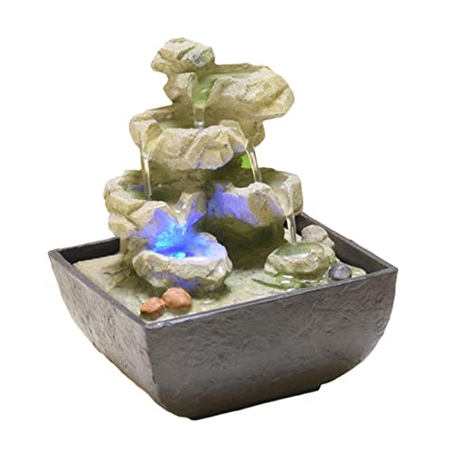 SAZ DEKOR Desktop Fountain 4 Tiers Meditation Illuminated Water Fountains with Lights