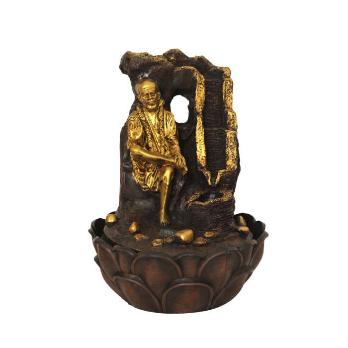 Art N Hub Saibaba Home Decorative Water Fountain Best Home and Office Inauguration Gift Items | Built (27 x 27 x 39 CM | Brown Golden)