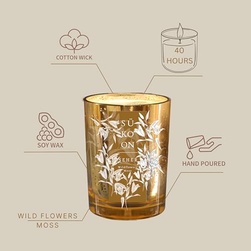 Sukoon Seher Wildflower Moss Scented Soy Wax Candle with Upto 40 Hr Burn Long Lasting Fragrance Candle Perfect for Home Décor (Pack of 1)