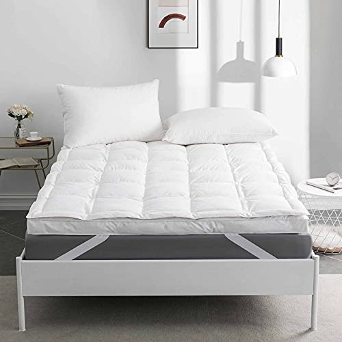 Dashing Fabrics Very Soft Goose Down and Feather Topper Mattress, 72x78 Inch, (White) with 2 feather Pillow 20x30