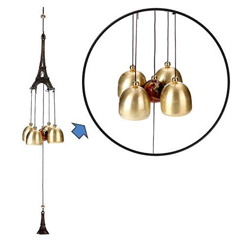 CrazyCrafts Metal Eiffel Tower Wind Chimes for Home Balcony Garden Positive Energy, Home Decor Hanging Long Brass Bells Gifts for Loved Ones (4 Bells)