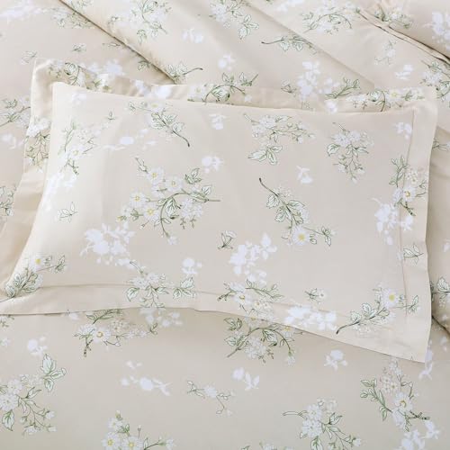 Malako Sion Beige Floral King Size Bedsheet with 2 Pillow Covers