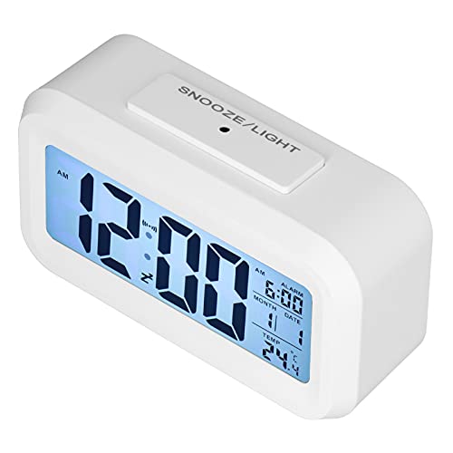 Office Desk Decor, LCD Screen Display ABS High Sensitivity Modern Clock for Office for Home(White)