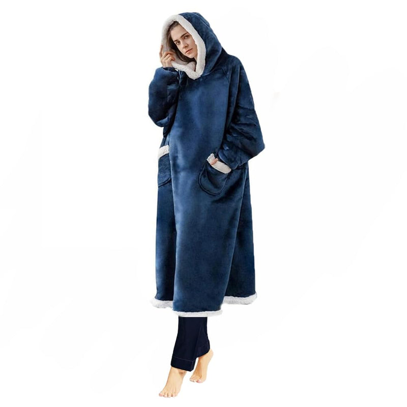 ecoCalm Sherpa Blanket Hoodie, Wearable Blanket with Sleeves and Deep Pockets, Hooded Winter Blanket Sweatshirt for Women/Men/Sofa/Bedroom/Travel/Outdoor Use (Blue, 1.2m)