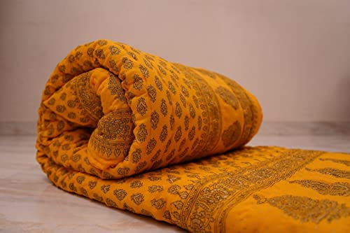 SIBLEY Cotton Single Bed Jaipuri Razai Jaipuri Blanket Ac Quilt for Winter Soft Light Weight Rajasthani Traditional Cotton Razai (55 x 85 inch) - Yellow