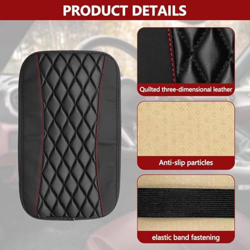 SYAMBABA Universal Car Center Console Cushion Pad,Leather Auto Center Console Cover,car armrest Cover,Waterproof and Anti-Scratch Armrest Seat Box Cover Profector,Interior Accessories (Black)