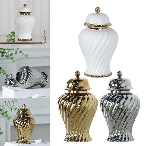 CALANDIS™ Ceramic Flower Vase Ceramic Ginger Jar with Lid for Bookshelf Party Entrance White | Vases | Home Dacor