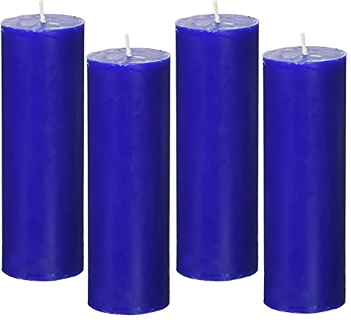 AUTOGROOMZ 25 Hours Pillar Burning Time Unscented Candles (White, 1.5 X 3 Inch) -Set of 4 (Blue)