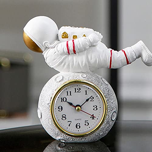 Artibetter Table Clock Resin Astronaut Statue Shelf Desk Clock Small Bedside Desk Clock Astronaut Clock Decoration Battery Operated for Table Home Office Decor