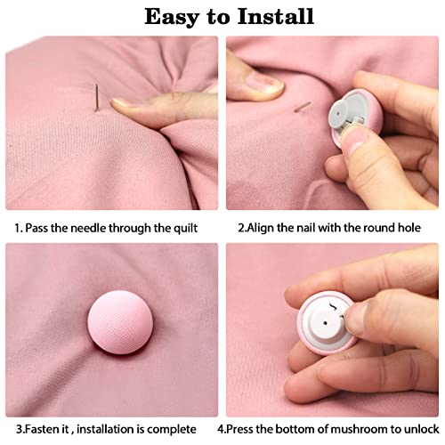 SINGARO Quilt Fixing Clips,16 Pcs Duvet Cover Clips,Mushroom Round Fixing Clips with Buttons,Bedroom Duvet Fixing Holder Quilt Cover Pins with Box (Pink)