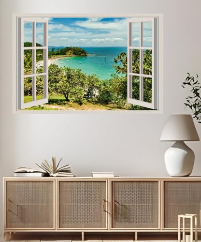 JVERF - JZZA26535 Portugal Tropics Coast Madeira Beach Bay Shrubs| Self-Adhesive Open Window Wall Sticker