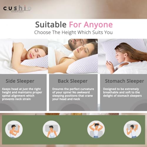 CUSHIO Premium Foam Pillow - 22"x14"x3" (Set of 4) Hypoallergenic Foam for Superior Comfort | Pressure Relief Foam Pillow | Free Removable Cover