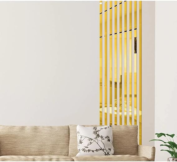 SUNBIRD Self-Adhesive Flexible Wall Sticker, Vibrant Acrylic Mirror Stickers, Removable Decals Stickers for Wall Frames/Wallpaper Border/Waist Lines (2.54cm X 2540cm, Gold Stripe Wallpaper)