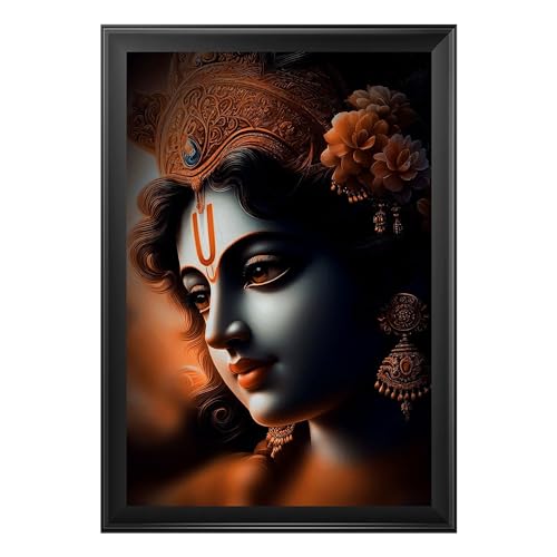 Frame Cart Divine Radiance Krishna Face Wall Art Photo Frame - Spiritual Home Decor for Serenity and Joy (12x18 inches, 01)