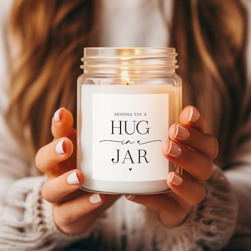 Warm Hug in a Jar Scented Candles for Home, Relaxing Aromatherapy Gifts for Women with Lavender Essential Oils, Natural Soy Wax Blend, Long 60-Hour Burn, Friendship Gifts, 9 Oz