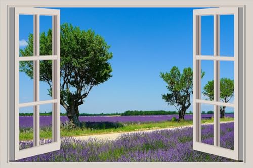 JVERF - JZZA21214 France Fields Lavandula Valensole Trees| Self-Adhesive Open Window Wall Sticker