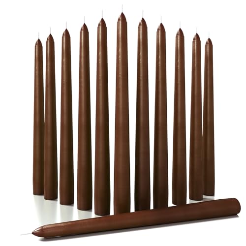 CANDWAX 10 inch Taper Candles Set of 12 - Dripless Tapered Candles and Unscented Candlesticks - Perfect as Dinner Candles and Household Candles - Brown Candles for Home Decor