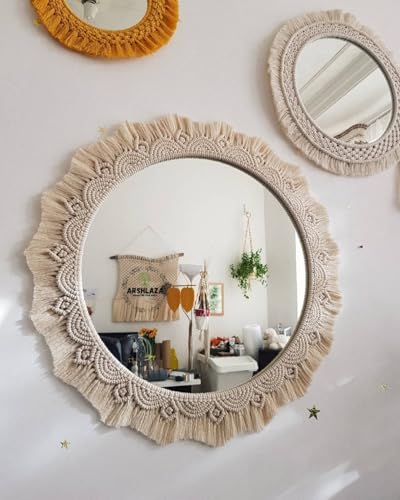 ARSHLAZA Macrame Hanging Wall Mirror with Macrame Round Mirror Art Boho Decor [M4008]