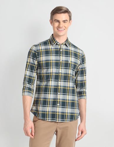 U.S. POLO ASSN. Men's Checkered Slim Fit Shirt (UDSHT0719_Green