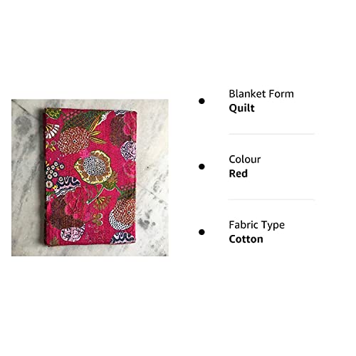 MTREON Jaipuri Quilt Handmade Bed Cover Cotton Kantha Blanket Throw Home Decor Bedspread Bedsheet, Twin Size, Multicolour (90 X 108 Inches (Queen Size), Red)