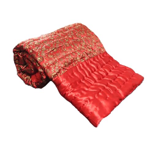 fashhub Silk Double Bed Jaipuri Razai Quilt Light Weight - Abstract, Maroon- All Seasons Comfort Quilt